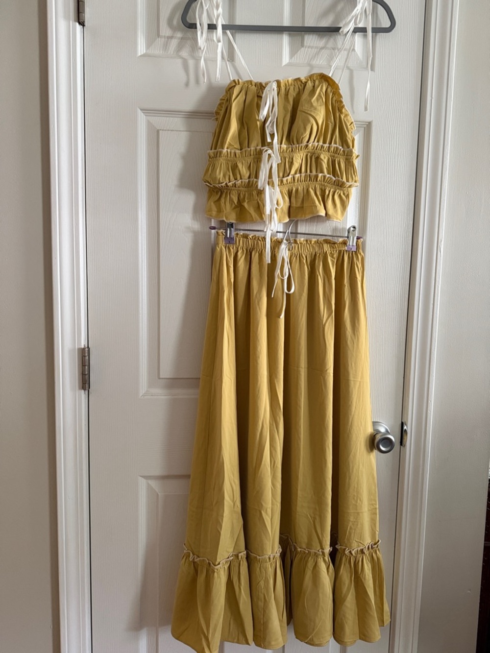 Yellow Ruffled Two-Piece Set with White Ties